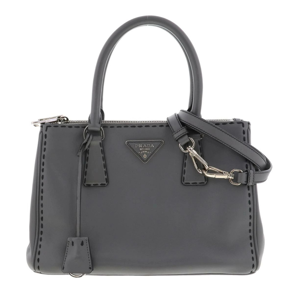 PRADA Leather Tote Bag Shoulder Messenger Gray - Picture 1 of 6
